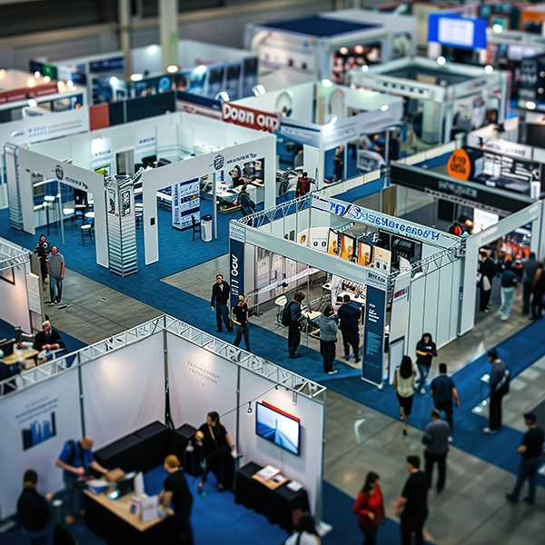 Una fiera per il lavoro con stand e panel