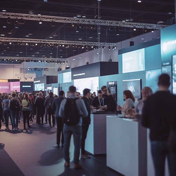 Fiera tecnologica con stand dedicati ai nuovi prodotti