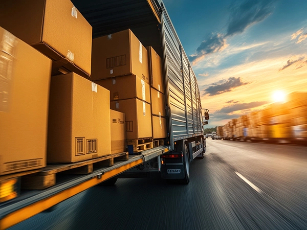 Camion con pacchi e merci su un’autostrada 