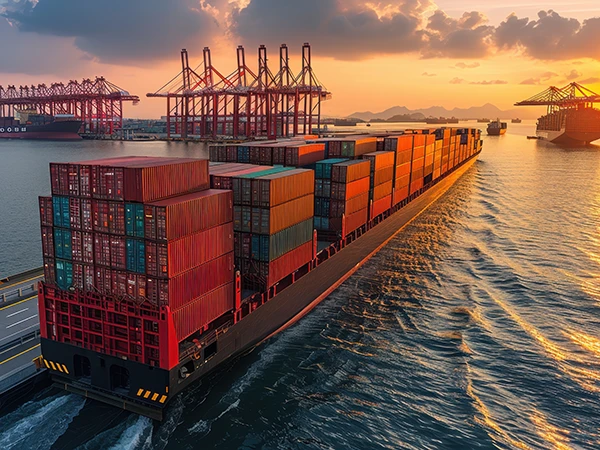 A cargo ship with containers for shipping