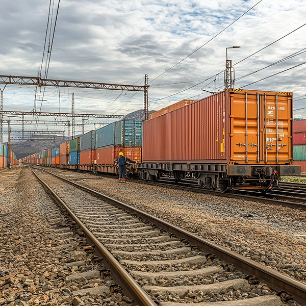 Un treno cargo presso la stazione