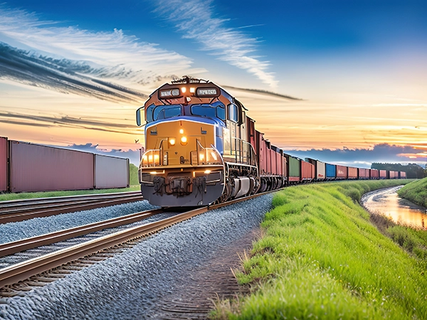 Un treno cargo nei pressi di una stazione