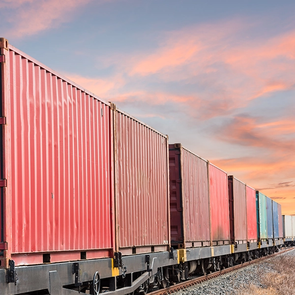 Una sezione di un treno merci con container